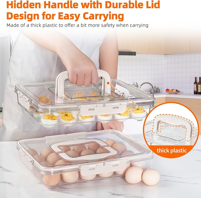 Deviled Egg Containers with Lid and Handle, Durable Clear Plastic Deviled Egg - Image 4