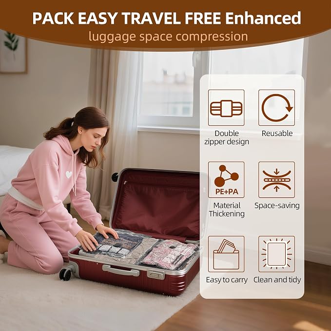12 Pack Travel Vacuum Bags for Clothing, Compression Seal Packing Cubes for - Image 3