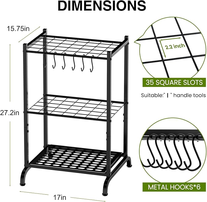 Garden Tool Organizer with Storage Hooks, Yard Tool Tower Rack - Image 2