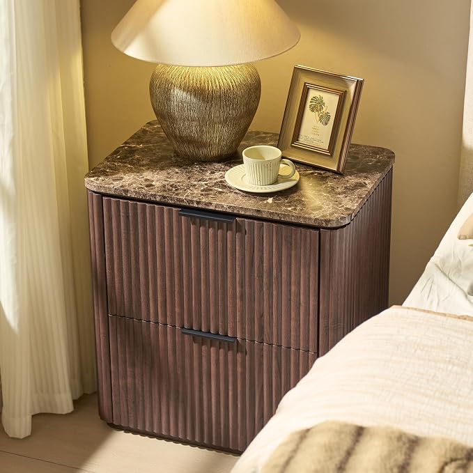 Fluted Nightstand Set of 2, Bedside Table - Image 2