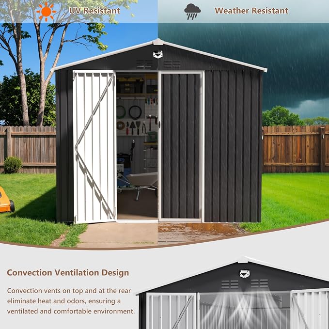 10x12 FT Outdoor Storage Shed, Metal Garden Shed - Image 6