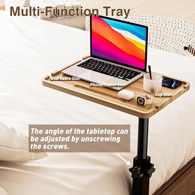 Bedside Shelf for Bed, Height-Adjustable Clip On Bedside Table, Overbed Table - Image 4