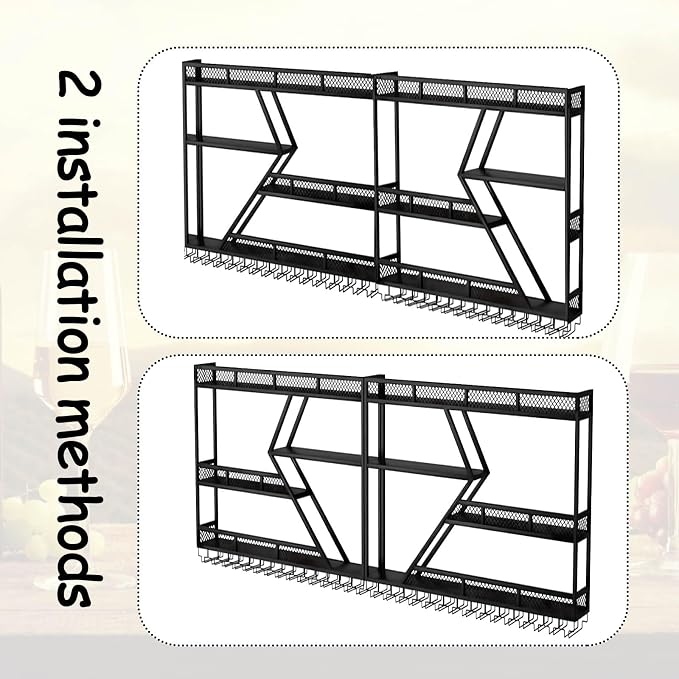 95in Wall Mounted Wine Rack, Large Metal Wine Bottle Holder, 3 Tier Modern - Image 5