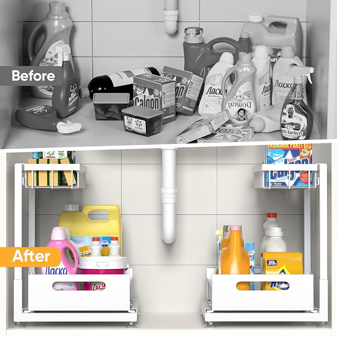 2 Pack Under Sink Organizer Storage 2-Tier Premium Metal Pull-Out Racks - Image 3