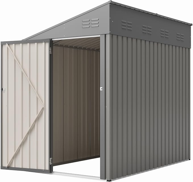 4x7 FT Outdoor Storage Shed, Lean to Lockable Metal Garden Shed Steel - Image 11