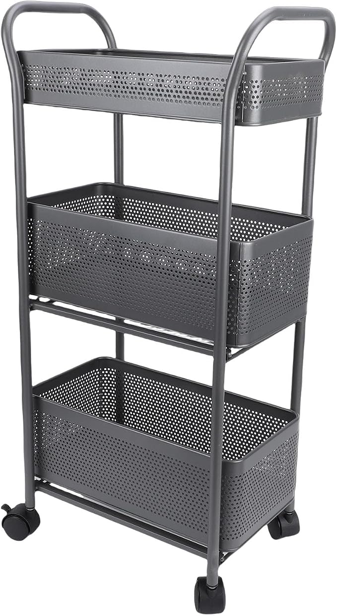 3 Tier Rolling Cart, Steel Multi Functional Movable Storage Organizer - Image 8
