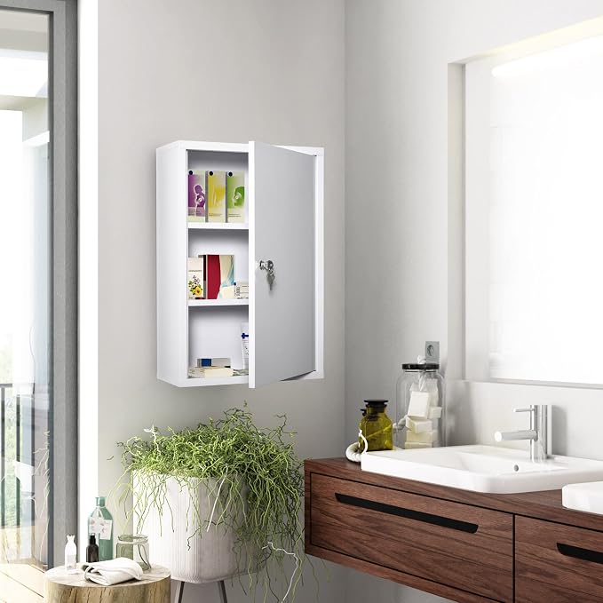 kleankin Steel Wall Mount Medicine Cabinet 3 Tier Emergency Box - Image 2