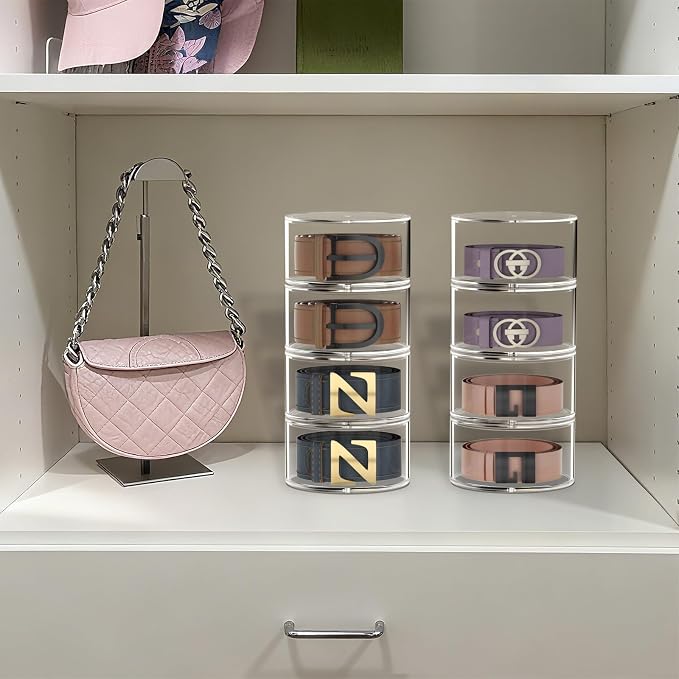 Belt Organizer for Closet Storage: Clear Acrylic 4-Layer Stackable Belt Box - Image 8