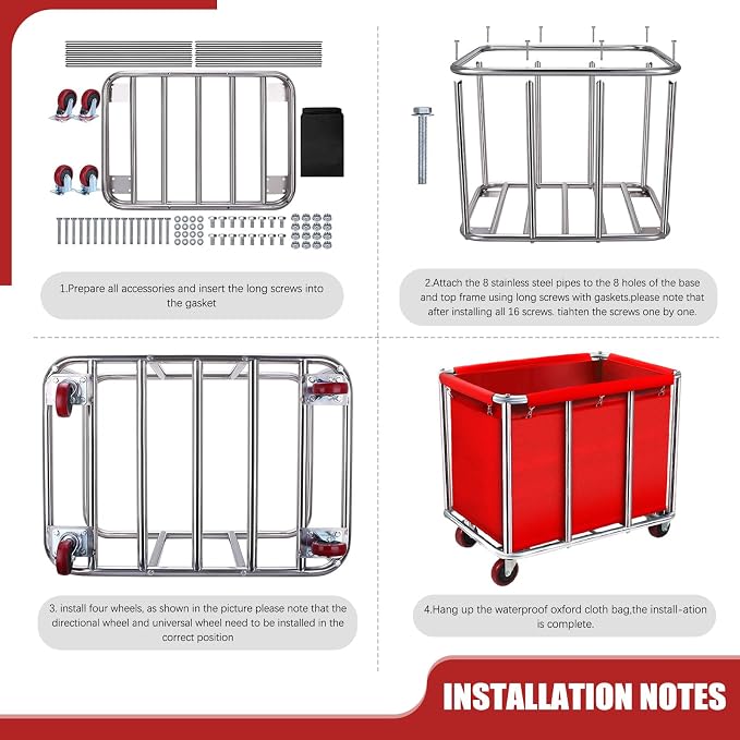 Commercial Laundry Cart with Wheels, 11.35 Bushel Large Rolling Laundry Hamper - Image 6