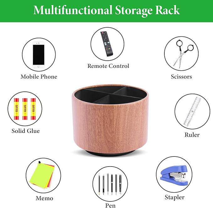 Round Leather Art Supply Organizer, Remote Control Holder, 360 Degree Spinning - Image 5