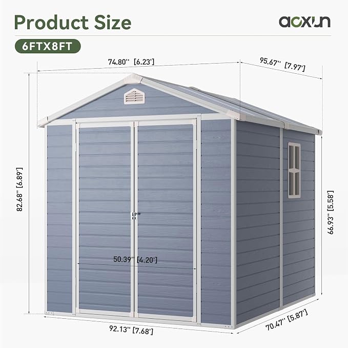 Aoxun 6X8 FT Resin Outdoor Storage Shed - Image 8