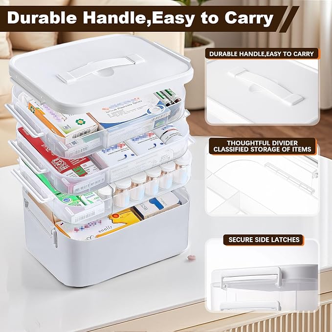 4-Tier Portable Medicine Cabinet Organizer, Large Medicine Storage Box - Image 4