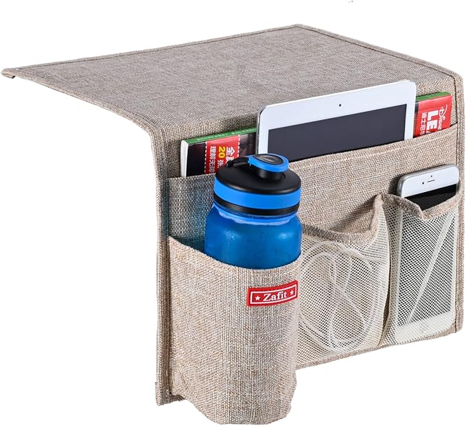 Linen 4 Pockets Bedside Caddy, Bedside Storage Organizer by ZAFIT