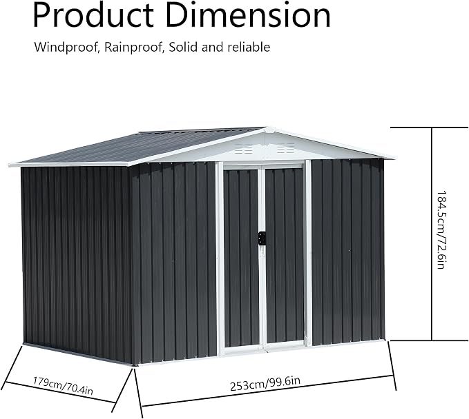 Ball & Cast 8x6 FT Outdoor Storage Shed, Metal Garden Sheds - Image 2