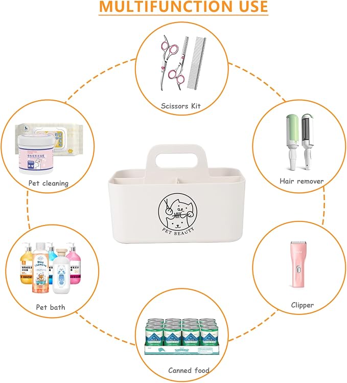 Minimalist White Dog Cat Grooming Supplies Organizer, Portable Caddy - Image 4