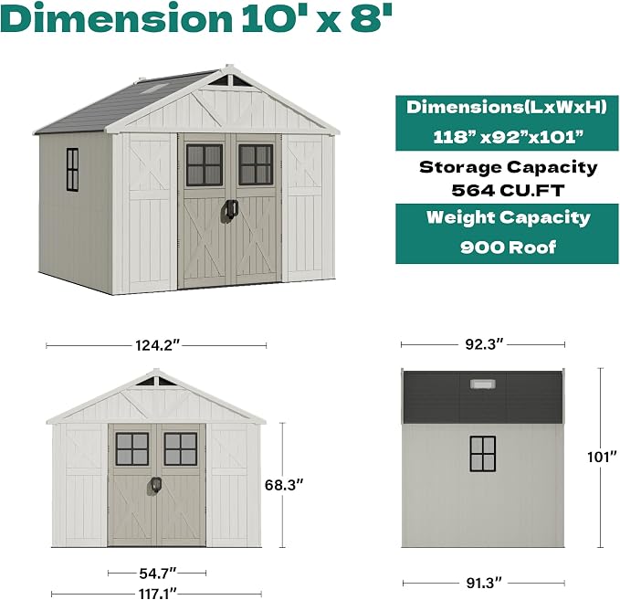 Devoko 10x8 FT Resin Outdoor Storage Shed - Image 6