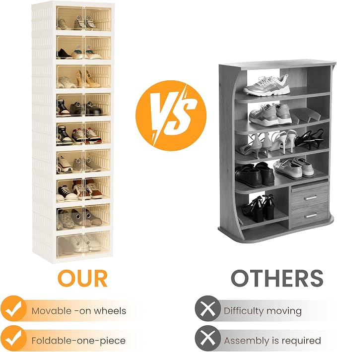 Foldable Shoe Organizer Storage Box Set of 2, Portable Extra Large Folding Shoe - Image 6