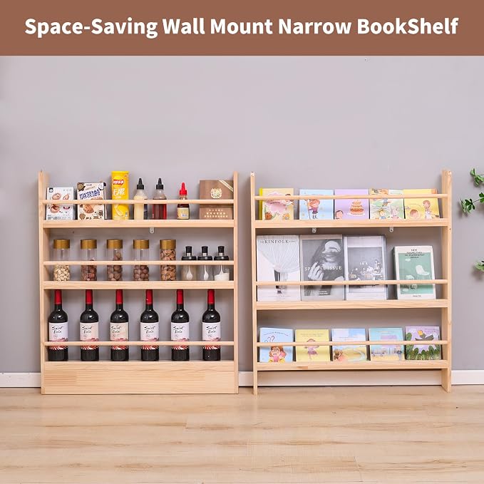 Wooden Kids Bookshelf, Wall Mount 6-Tier Behind The Door Shelf, Organizer - Image 6