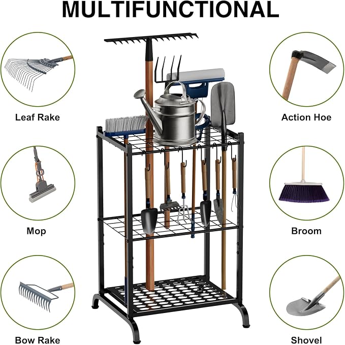 Garden Tool Organizer with Storage Hooks, Yard Tool Tower Rack - Image 5