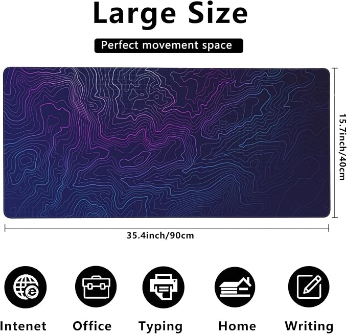 Gaming Mouse Mat Abstract Topography Large Mouse Pad Extended Mouse Pad Desk - Image 3