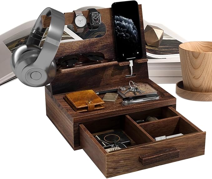 Night Organizer – Wood Phone Dock Station, Desk Organizer by Unknown