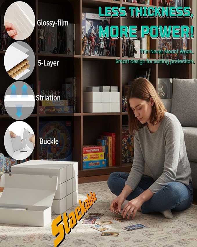 Laminated Trading Card Storage Box, Glossy White Cardboard Collector Box - Image 8