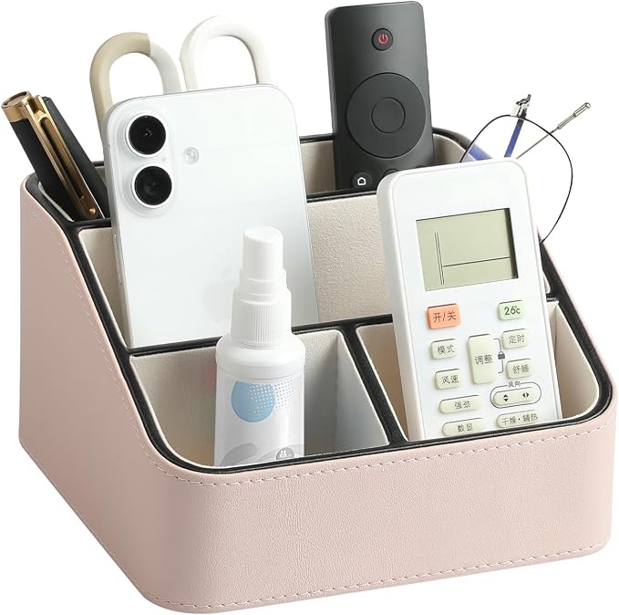 Remote Control Holder, PU Leather Small Desk Organizer by MEIBOOCH
