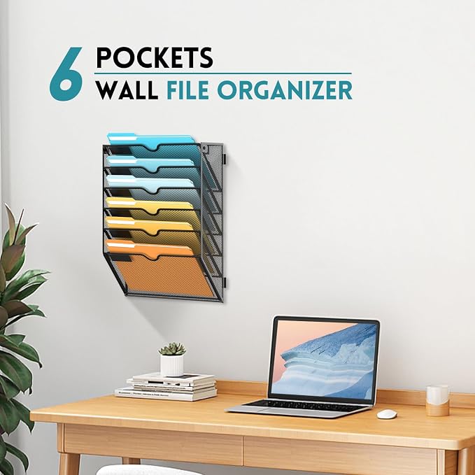 SUPEASY 6-Tier Wall File Organizer Mesh Office Mail Holder, Hanging Wall - Image 6