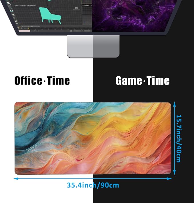 Abstract Marble Desk Mat, Large Gaming Mouse Pad, Non-Slip Rubber Base Pad - Image 2