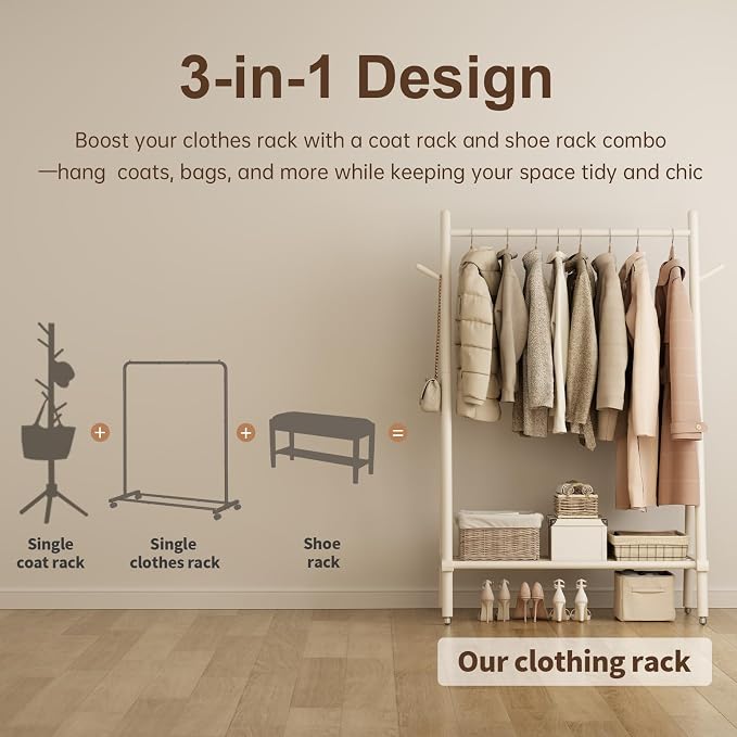 Solid Wood Clothes Rack, Clothing Rack - Image 7