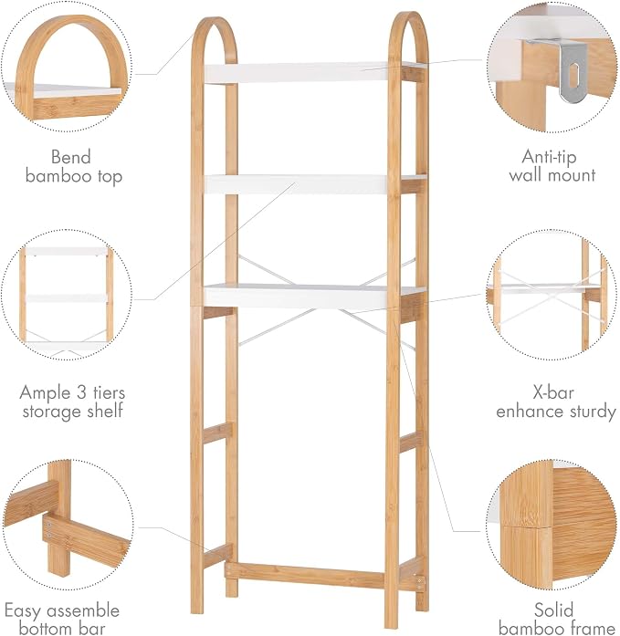 Spirich Over The Toilet Storage Shelf, 3-Tier Over Toilet Bathroom Organizer - Image 4