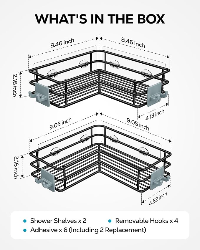 Nieifi Adhesive Corner Shower Caddy Shelf Basket Rack - Image 7