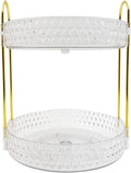 Double Layered Glass Tray with Golden Handles, Circular Decorative Storage Rack by Unknown