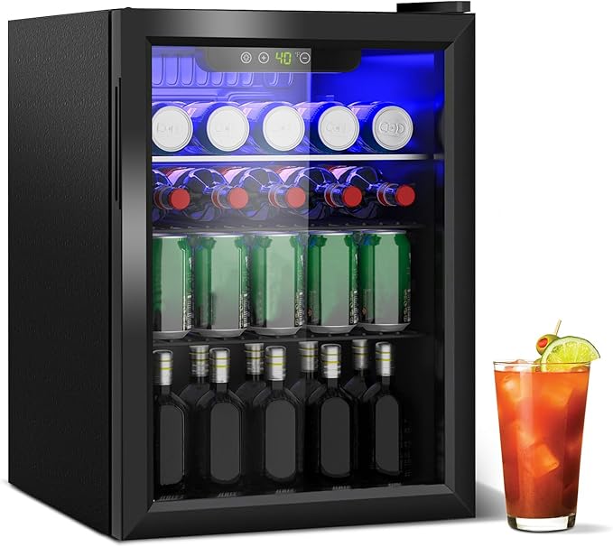 Beverage Refrigerator Cooler, 95 Can Mini Fridge Glass Door by Unknown