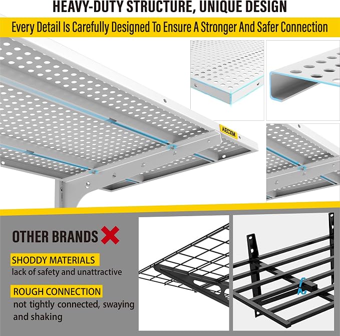 2-Pack 2 Tier 1.3x3ft Garage Shelving Wall Mounted, 500lbs Load - Image 5