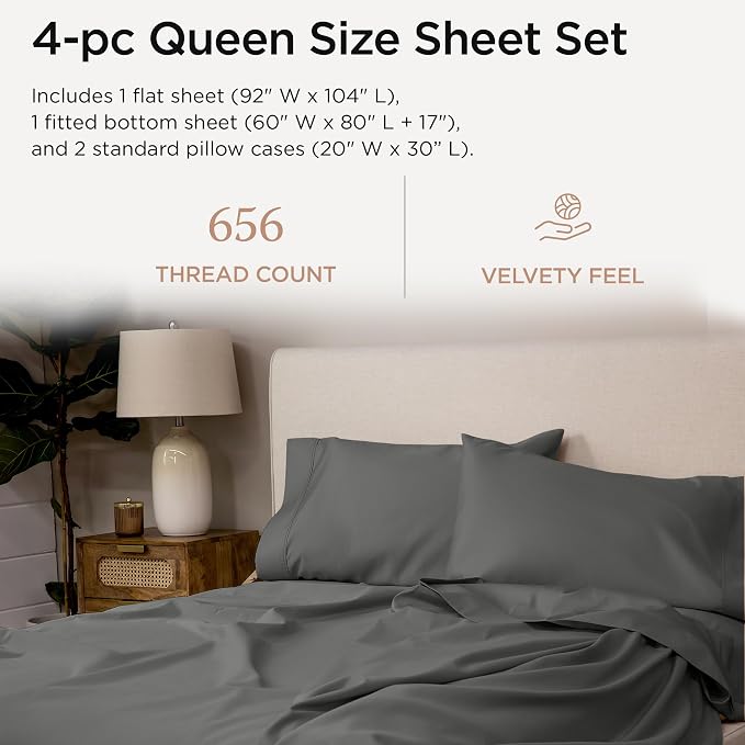 Threadmill Supima Cotton Sheets Queen | 656 Thread Count Queen Sheets - Image 2