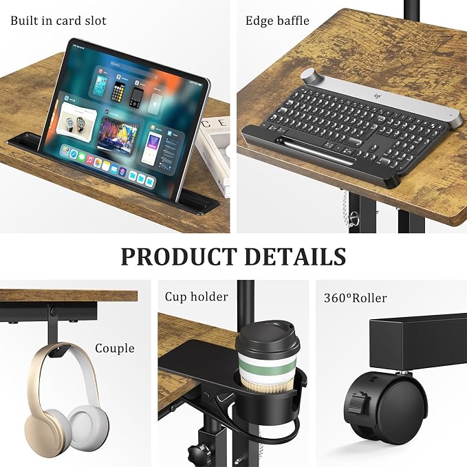 Small Standing Desk with Wheels, Mobile Stand Up Desk, Portable Standing Table - Image 8