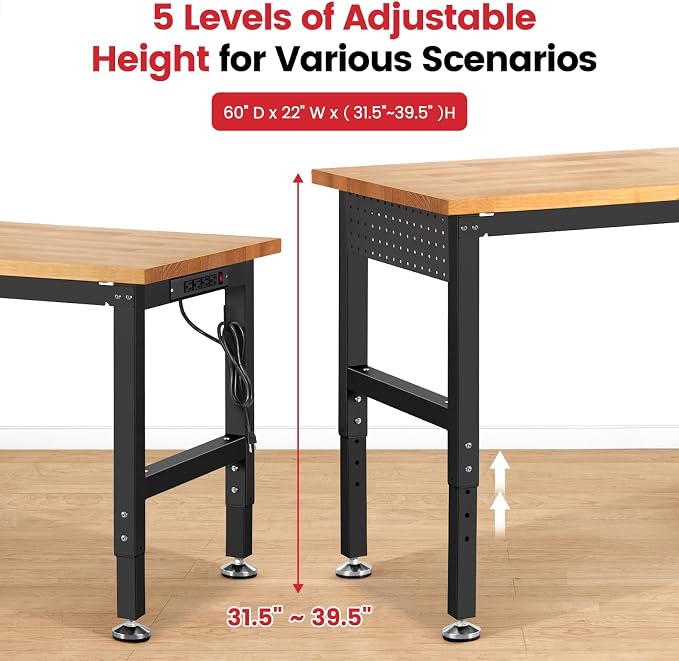 Work Bench for Garage Workbench Adjustable Height Work Table - Image 7