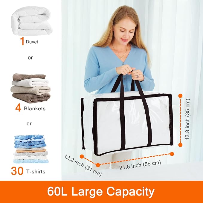 Vieshful 5 Pack Clear Comforter Storage Bag, 60L Clothes Storage Bag - Image 2