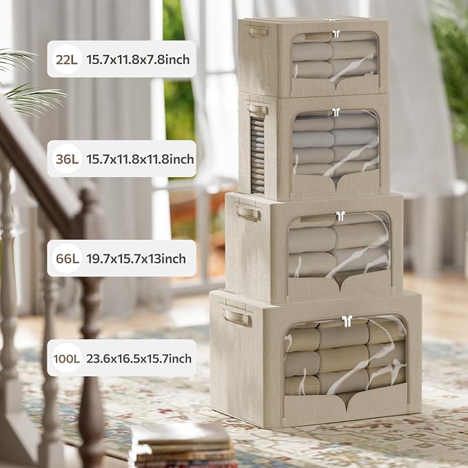 FHSQX 3 Pack Clothes Storage Bins Foldable Metal Frame Storage Box Extra Large - Image 3