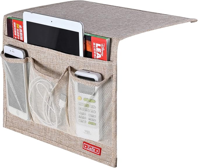 Linen 4 Pockets Bedside Caddy, Bedside Storage Organizer - Image 2