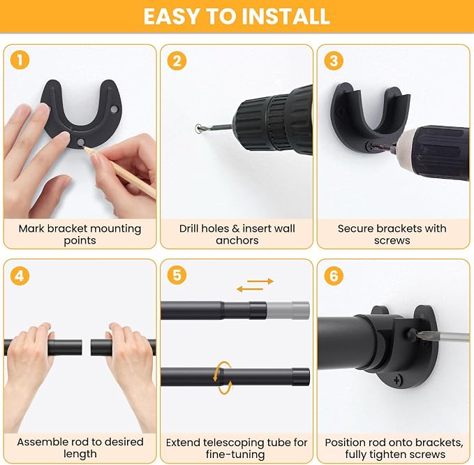 Closet Rods for Hanging Clothes, 17-84 Inch No-Cut Stepless Adjustable Closet - Image 6