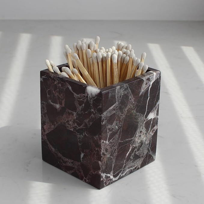 Natural Rosso Levanto Marble Square Storage Container - Image 5