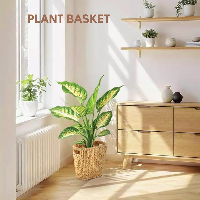 GREENATURAL Wicker Trash Can, Handwoven Water Hyacinth Waste Basket, Wicker - Image 7