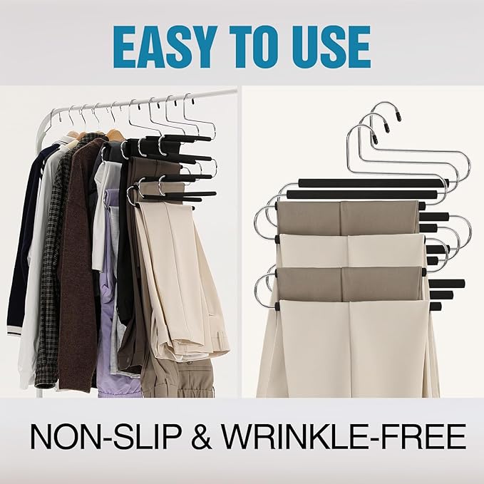 Multiple Space Saving Non Slip Foam Padded Pants Hangers 4 Tier Steel Open - Image 5