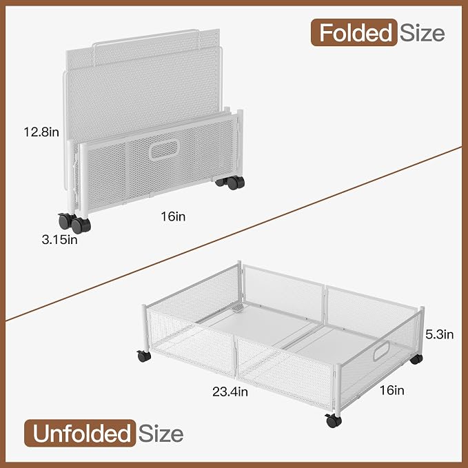 Under Bed Storage with Wheels, Foldable Metal Mesh Underbed Storage Container - Image 2