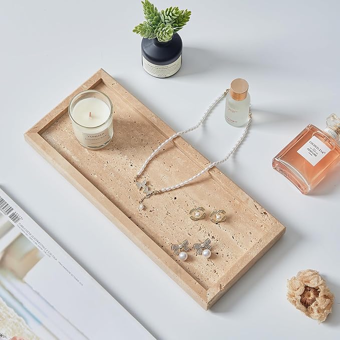 Natural Small Travertine Tray for Bathroom Vanity and Kitchen Sink, Stone - Image 6