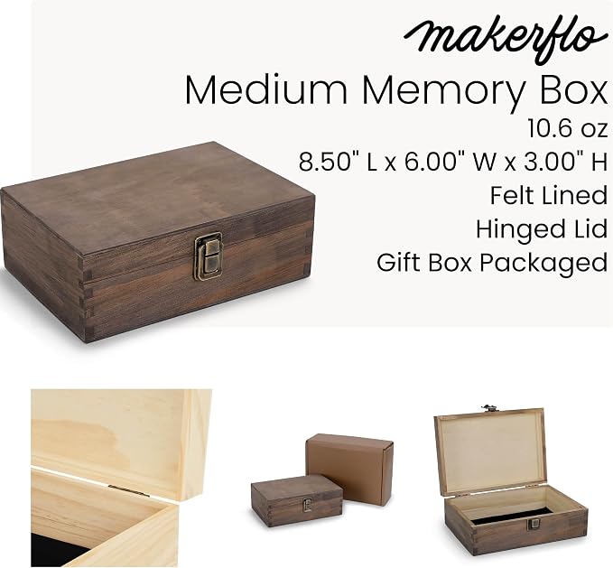 makerflo Medium Black Pine Wood Memory Box - Image 5