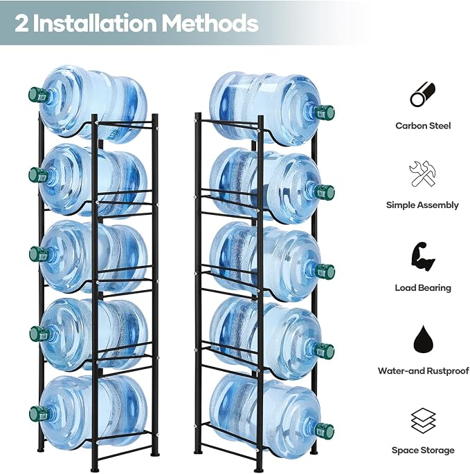 MOOACE 5 Gallon Water Jug Holder, 5 Tier Heavy Duty Water Cooler Jug Storage - Image 3