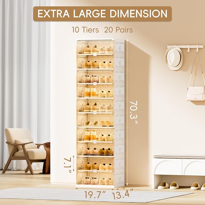 JEKO&JEKO 10 Tiers Foldable Shoe Rack Organizer Cabinet - Image 3